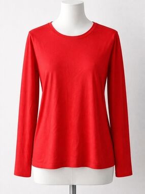 Lands' End Women's Long-Sleeve Crewneck Top - Bright Red Orange